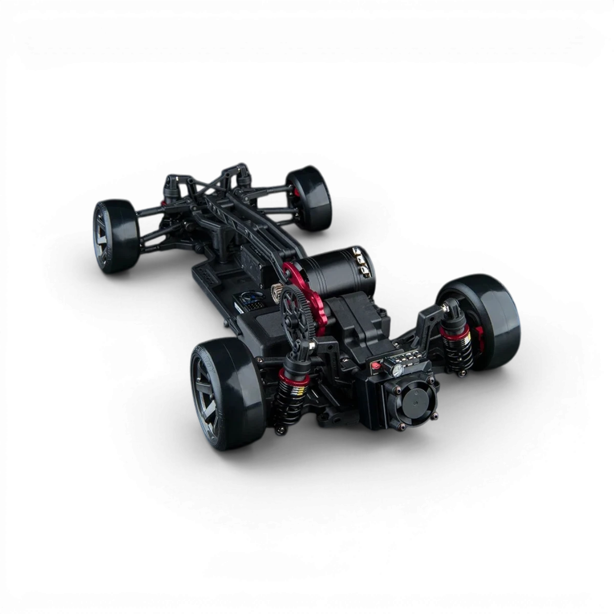Châssis de drift RC RMX 4 Classic Kit de Max Speed Technology, vue de face avec composants détaillés et roues.