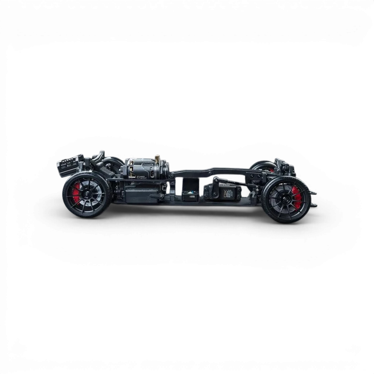 Châssis kit MRX S 1/10 2WD de Max Speed Technology, vue du châssis en plastique noir avec composants.