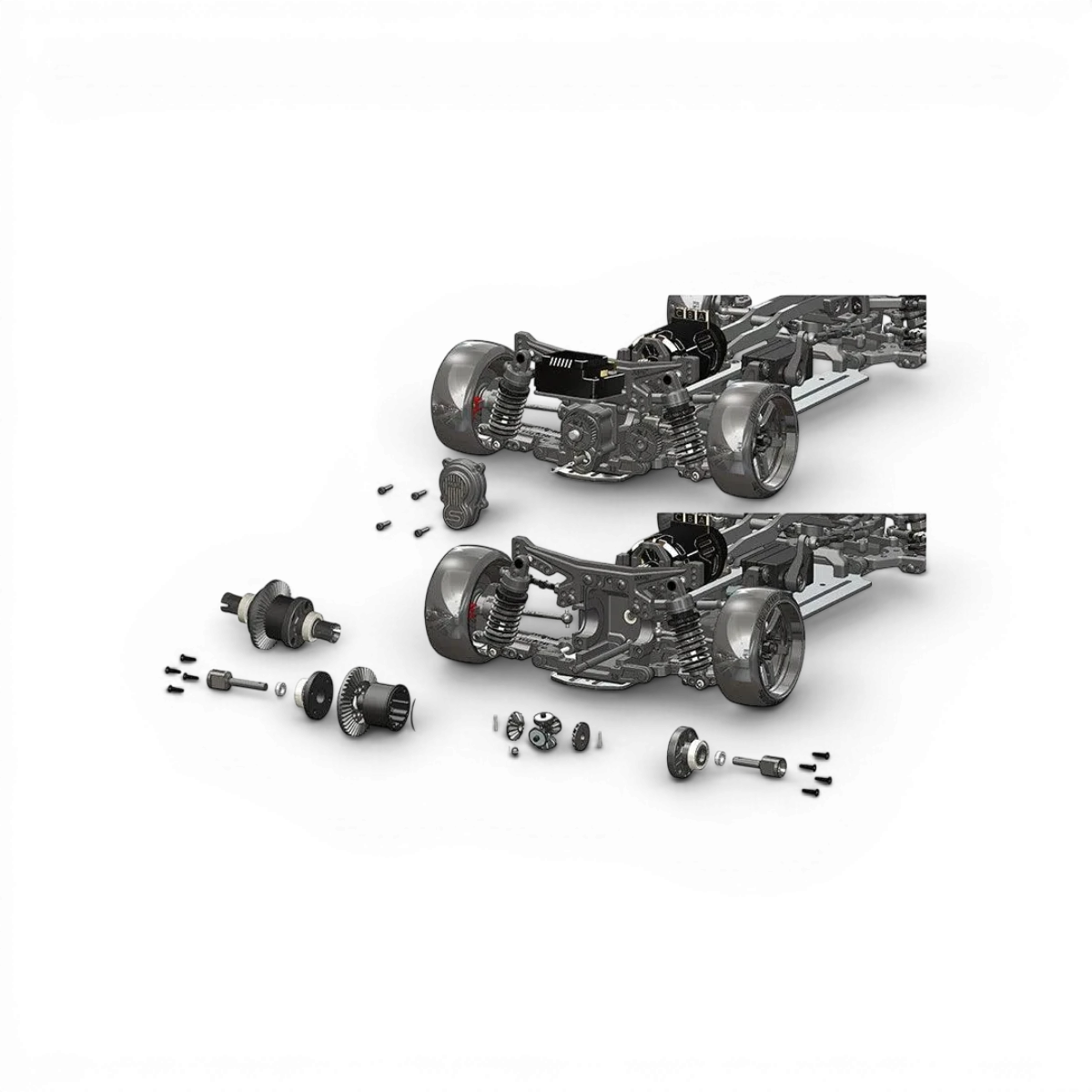 Châssis kit Max Speed Technology MRX S 1/10 2WD pour voiture RC, vue en gros plan avec composants visibles