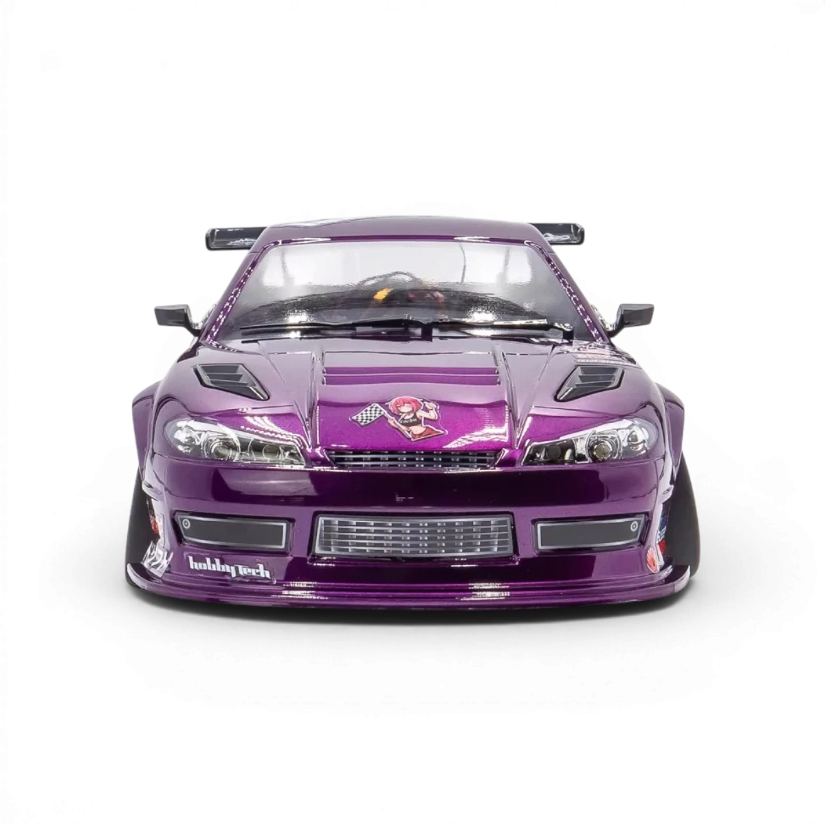 Châssis RC drift HOBBYTECH OVER-D10 RTR Brushless RWD, vue du châssis de voiture radiocommandée pour drift.