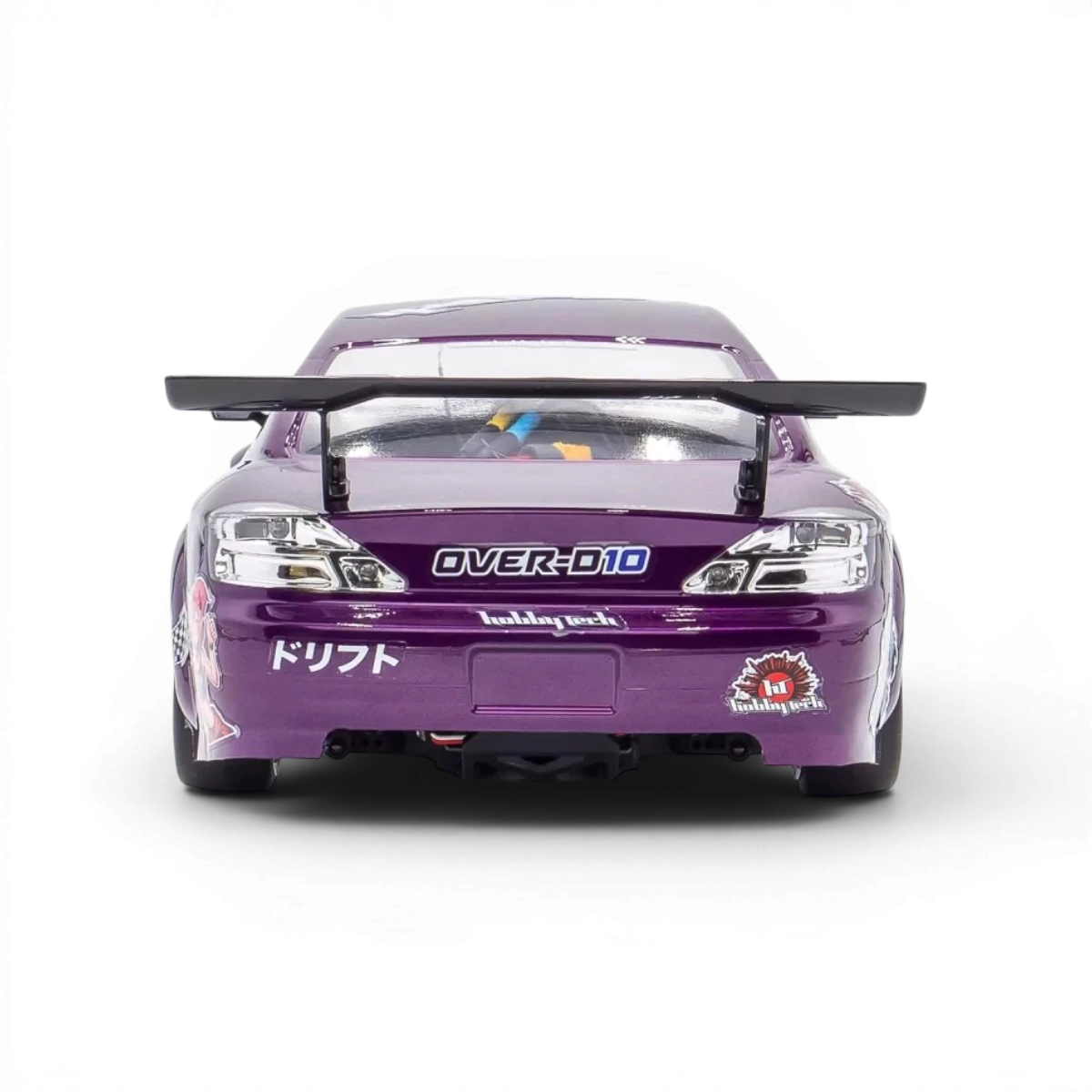 Châssis RC drift HOBBYTECH OVER-D10 RTR Brushless RWD, vue du pack complet avec composants visibles et design robuste.