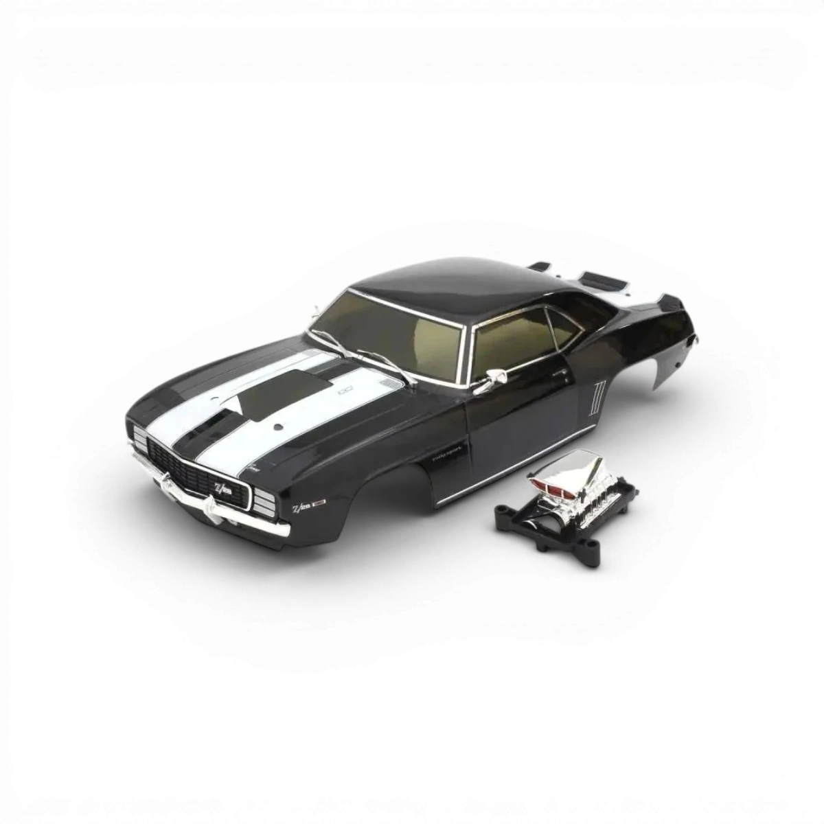 Voiture de collection Chevrolet Camaro Z28 1969 supercharged, modèle Kyosho, vue détaillée de la carrosserie.