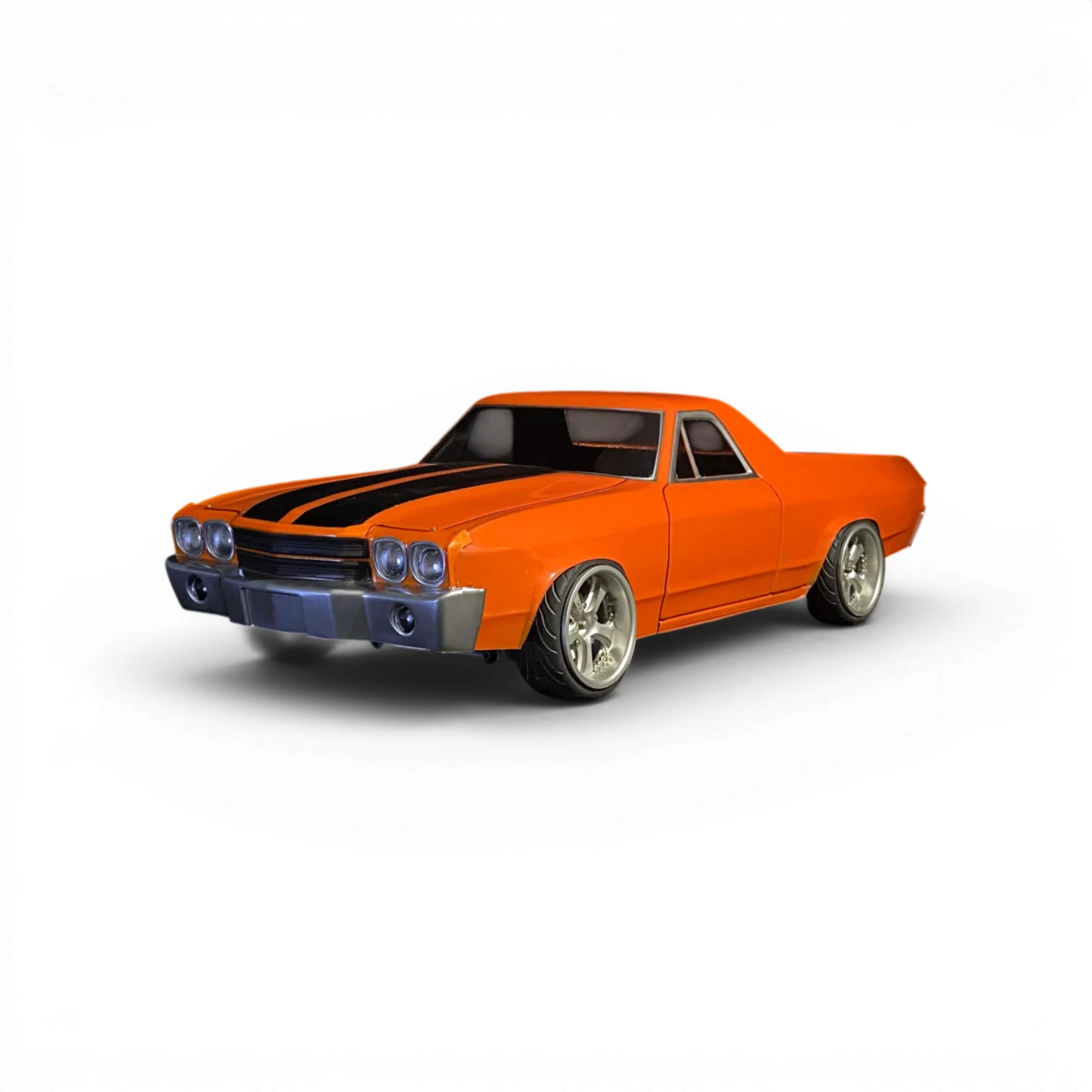 Carrosserie Chevrolet El Camino 70 en plastique pour voiture RC Aplastics RC, vue de face avec détails colorés et logo.