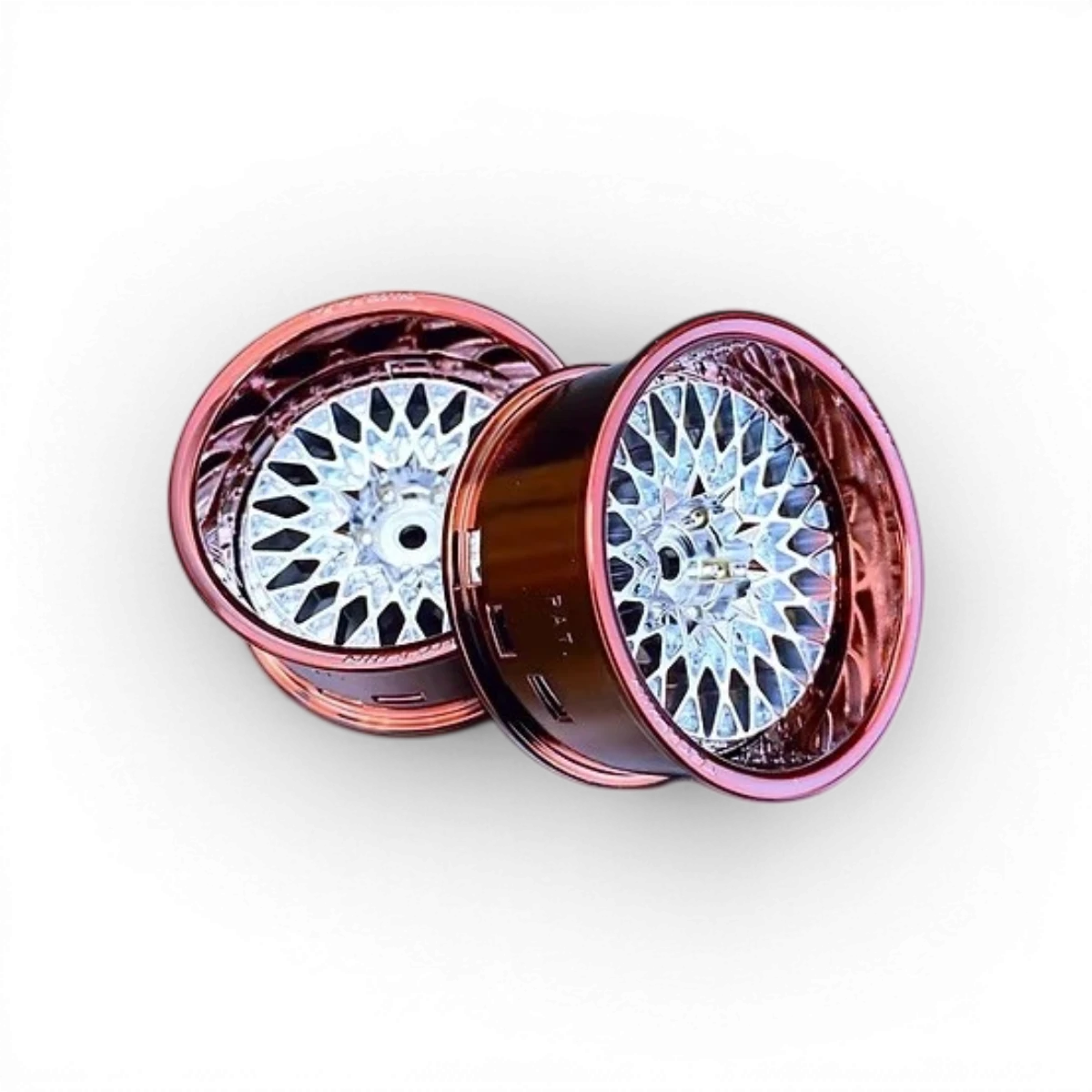Jeu de 2 roues Tetsujin en chrome bronze avec cercles et centres GranSeeker pour voiture de drift ou course.