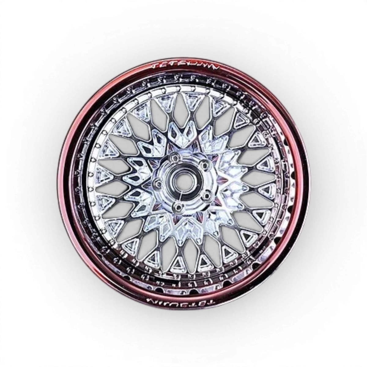 Ensemble de 2 pièces de cercles bronze chromés et disques centraux GranSeeker pour roues Tetsujin, finition chrome brillante.