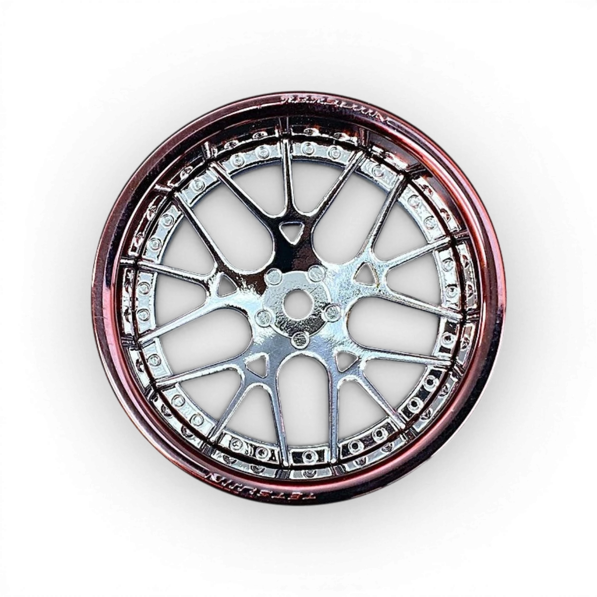 Ensemble de deux disques centraux pour roues Tetsujin Chrome bronze et Lycoris, finition chrome brillant, pour véhicule sportif.