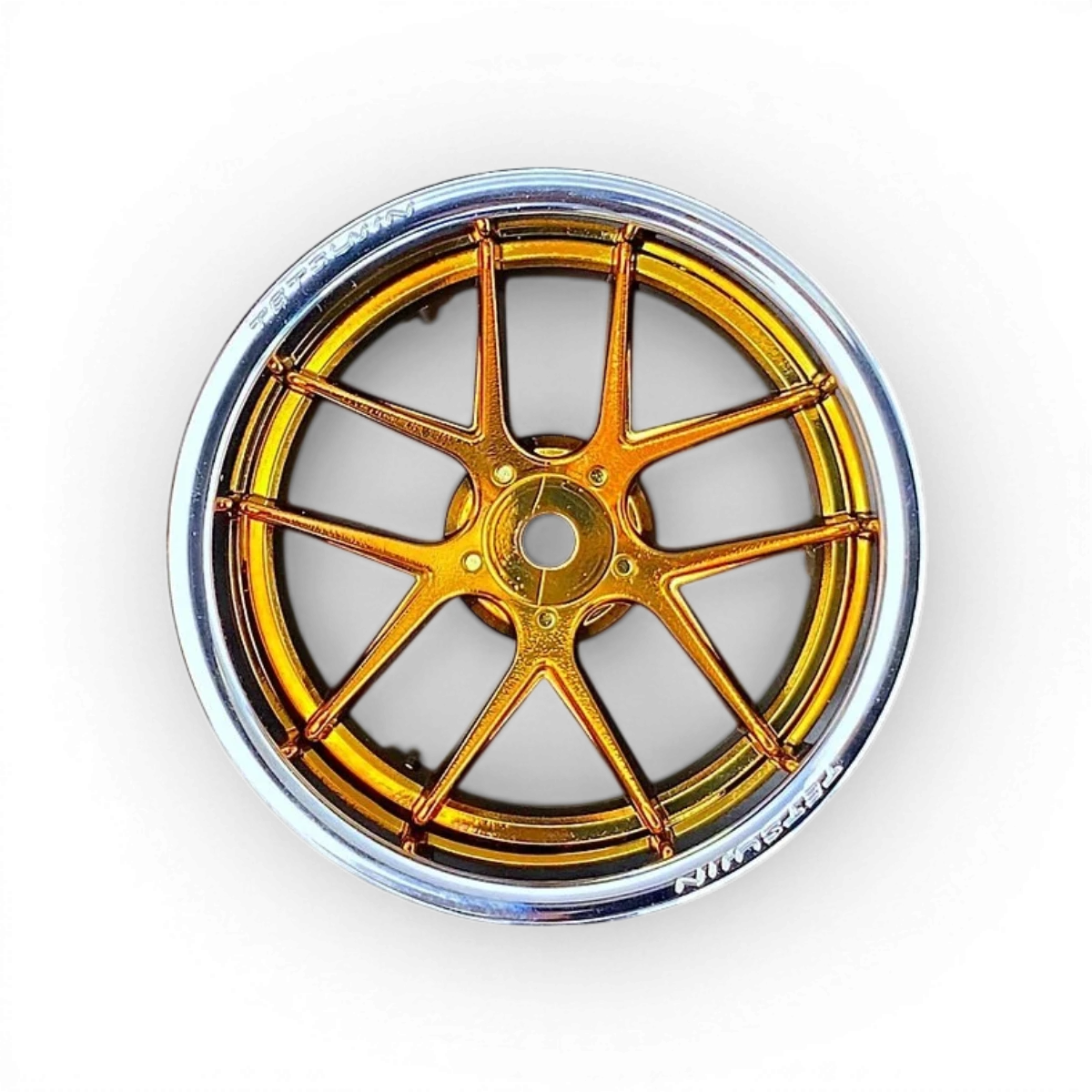 Deux roues Tetsujin en chrome avec cercles en forme de cercle et centres en jasmijn, disque en chrome or, pour voiture de drift.