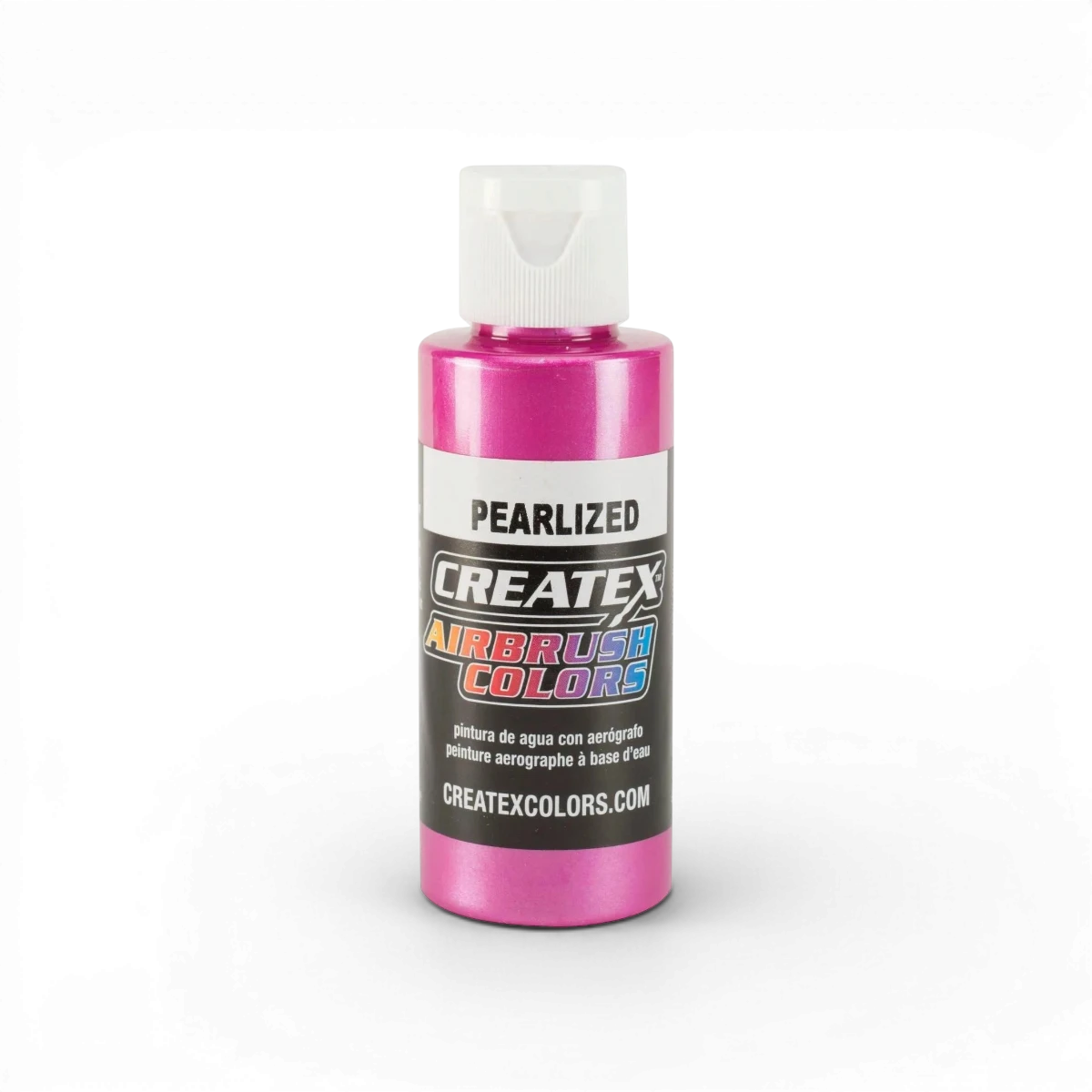 Aérosol Createx Colors Classic Perlized Magenta avec finition perlée et brillante, vue en gros plan sur le spray.