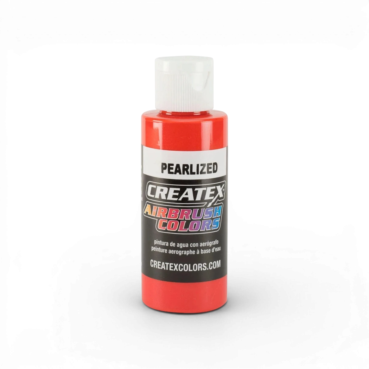 Perlized classique Mandarine de Createx couleurs, peinture en spray orange vif avec fini perlé, vue de l'emballage et de la canette