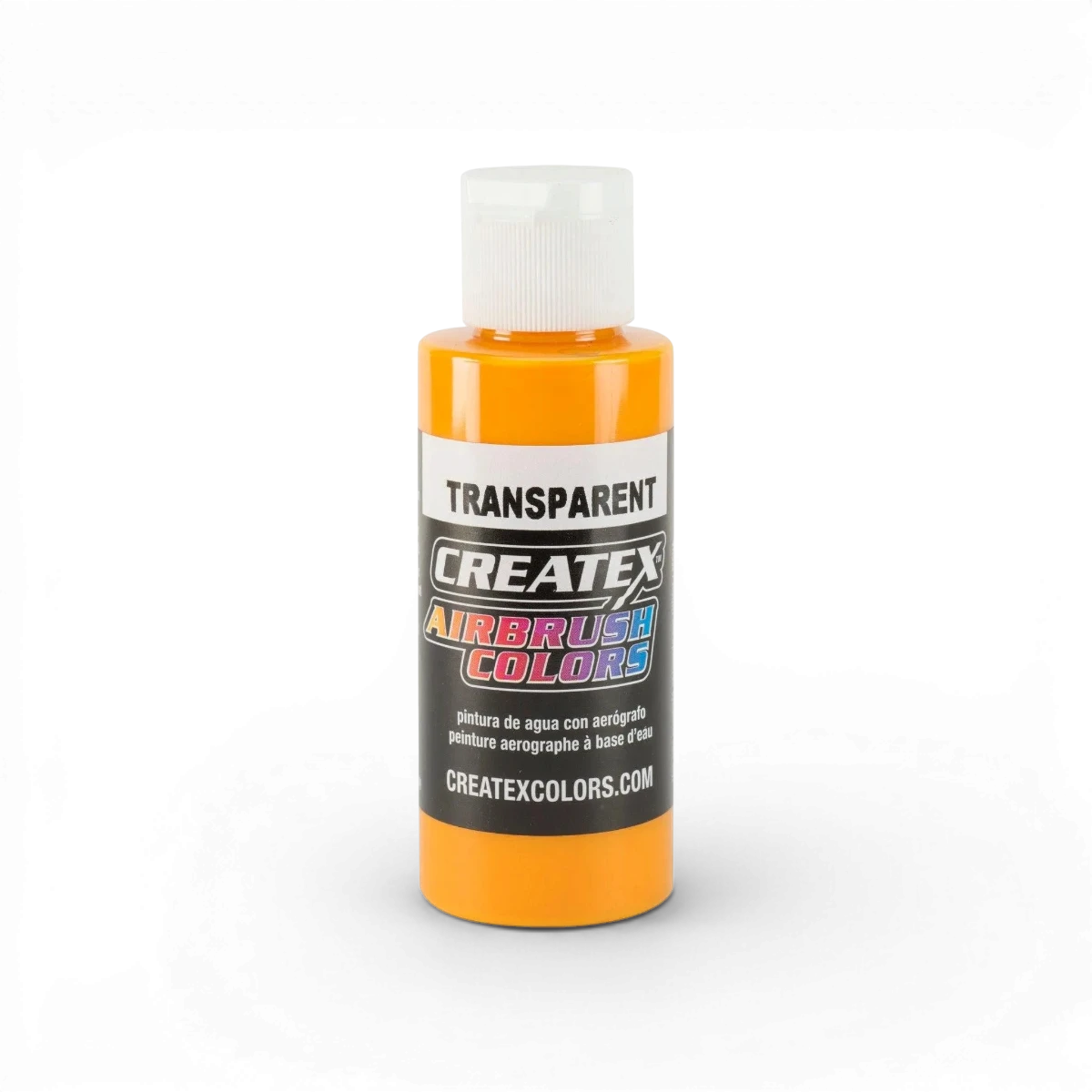 Peinture transparente jaune canari Createx Colors, flacon avec pinceau, vue en gros plan sur le produit.