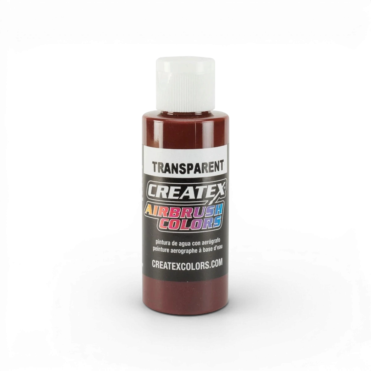 Peinture transparente classique Rouge Oxyde de la marque Createx Colors, en flacon avec étiquette visible.