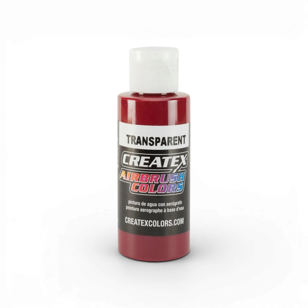 Peinture transparente rouge profond Createx Colors, flacon de 118 ml, vue en gros plan sur l'étiquette colorée.