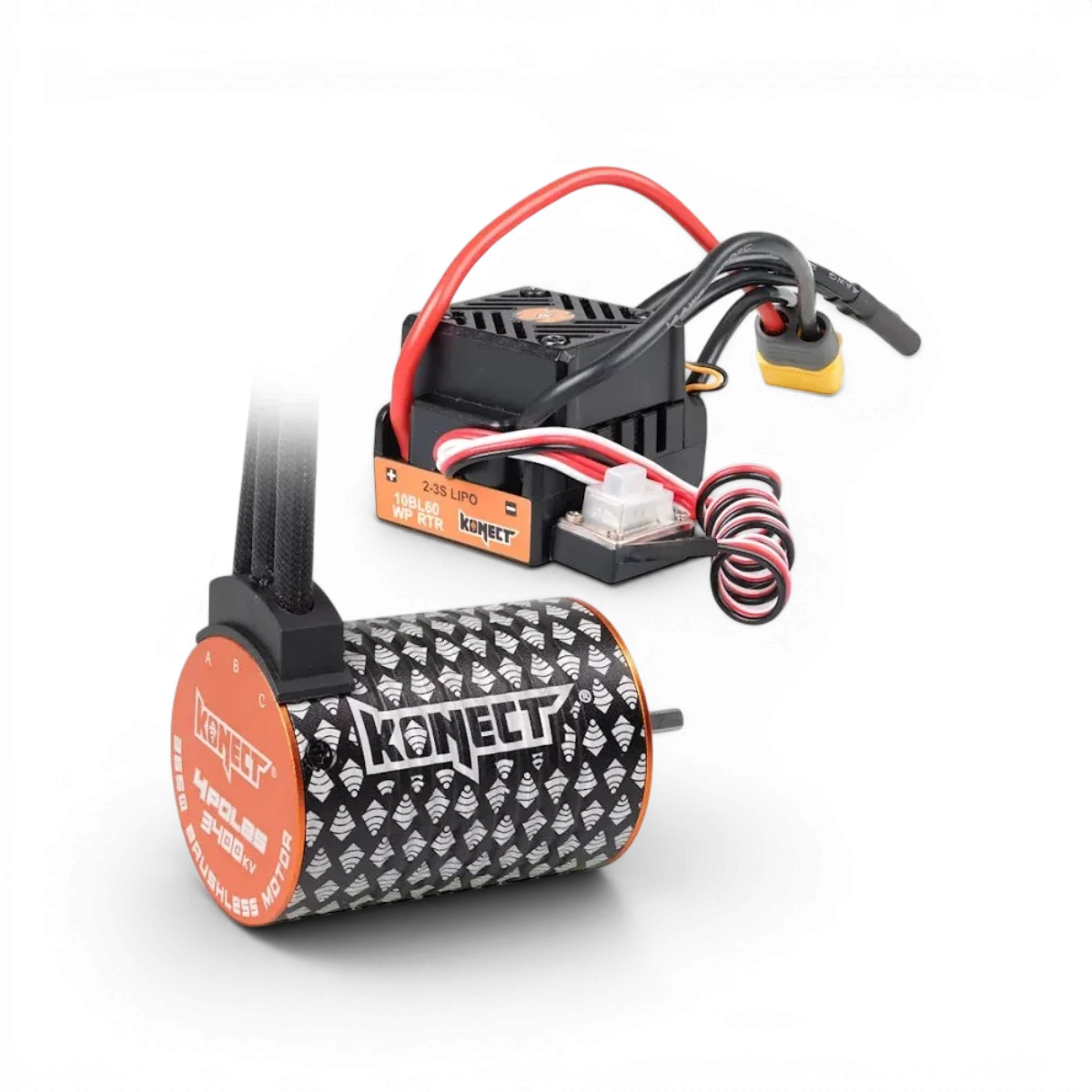 Combo électronique Brushless 60A WP et moteur 4P 3650SL 3400KV 10.5T Konect, pour véhicules RC et modélisme.