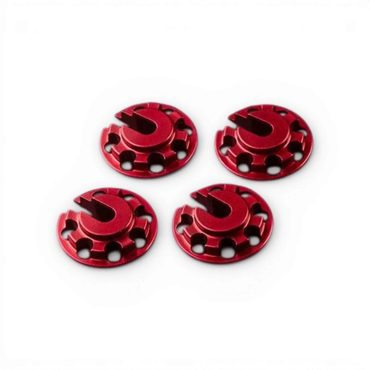 Coupelles amortisseur rouges de marque Max Speed Technology, pièces détachées pour suspension automobile.
