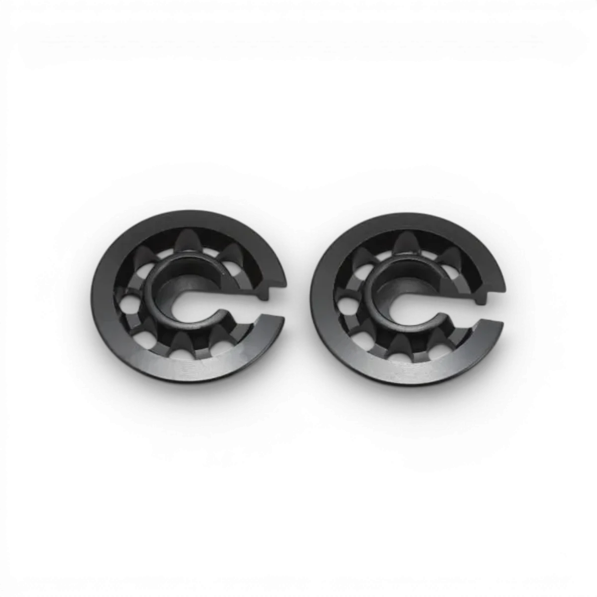 Coupelles ressorts courtes Bigbore Noirs pour pièces détachées Team Yokomo, montre les ressorts en détail.