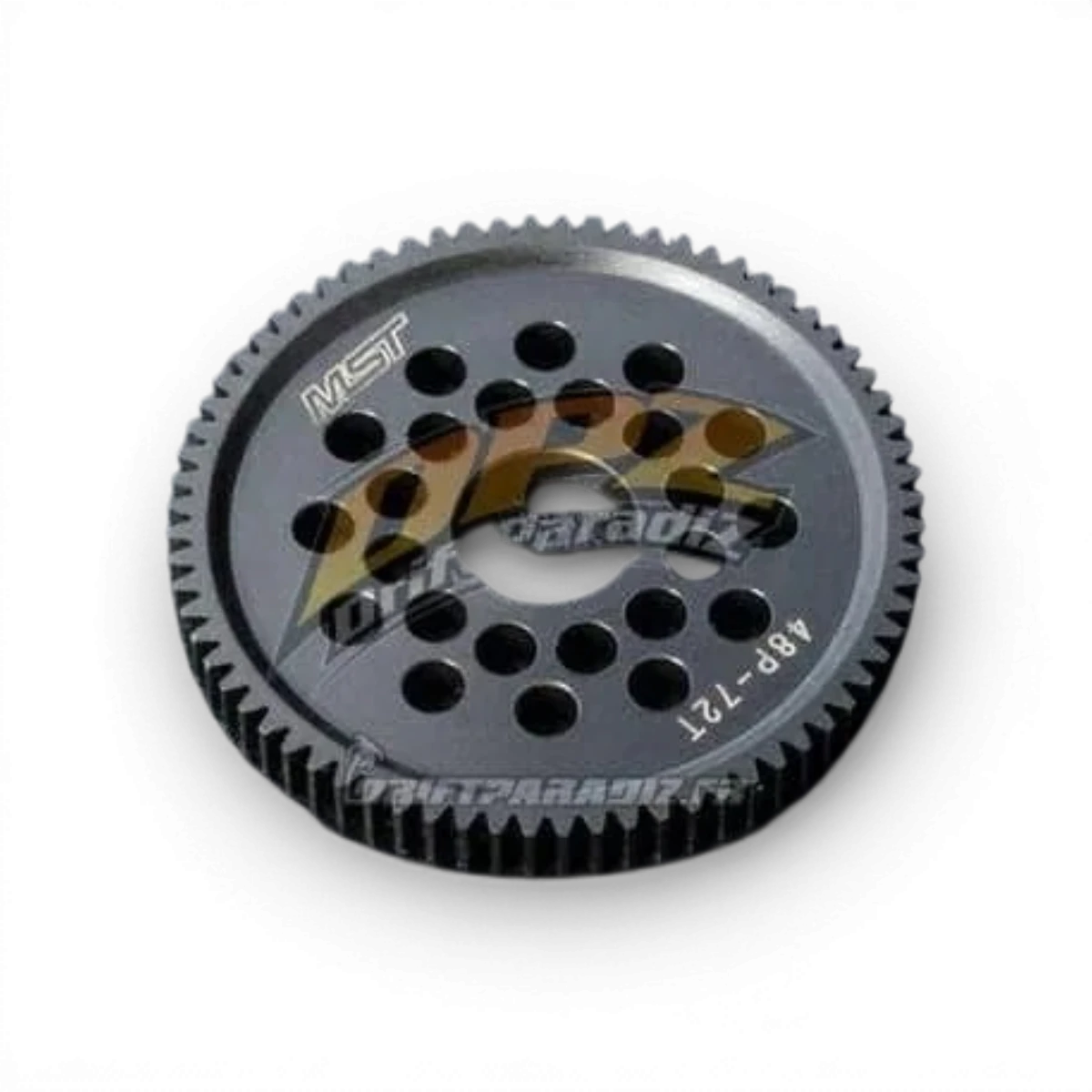 Couronne usinée 72T Max Speed Technology pour pièces détachées, en acier noir avec denture précise, vue de face.