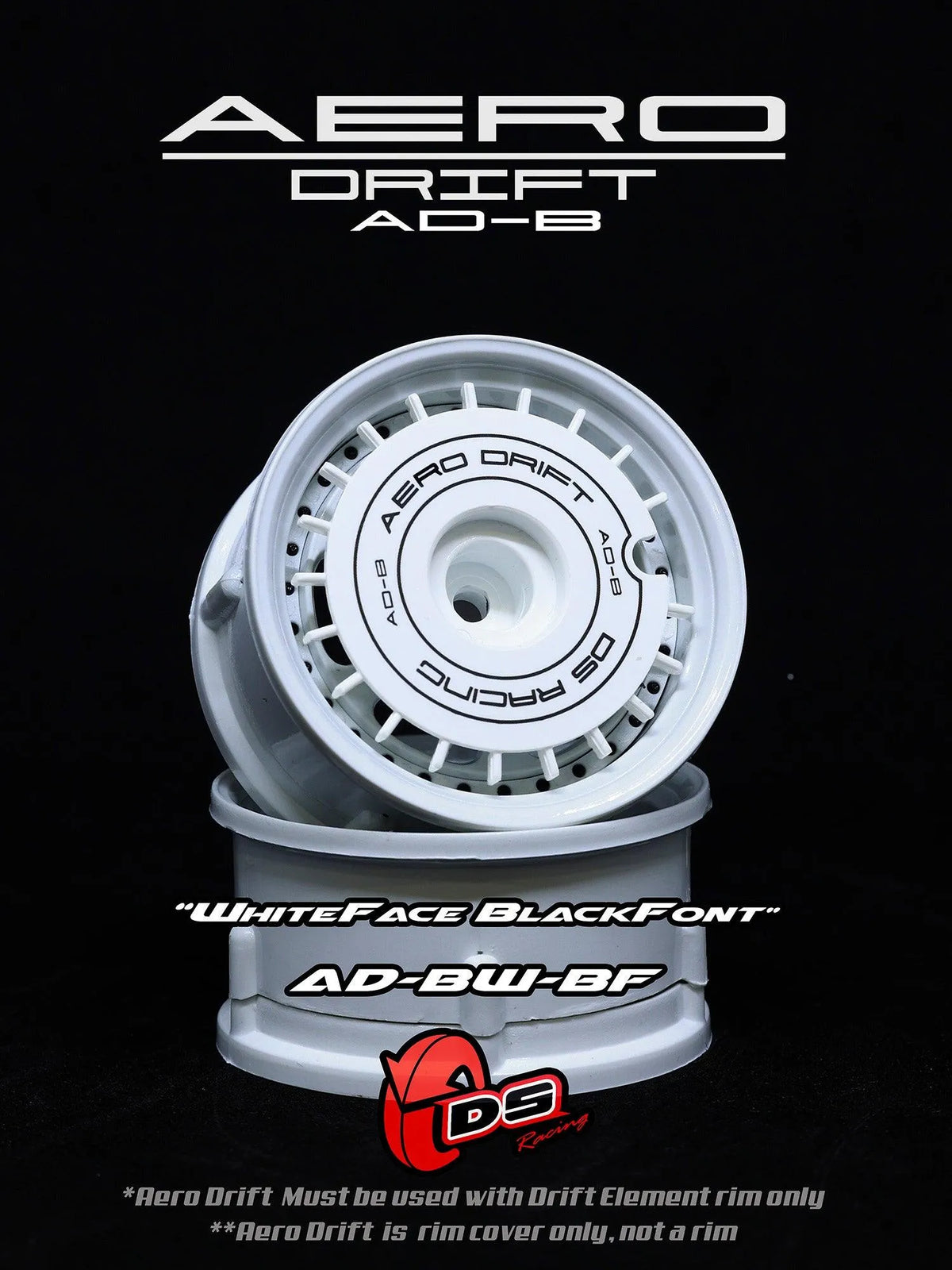 Couvercle Aero Drift pour Drift Element DS Racing, style plat, en plastique noir, conçu pour roues de drift.