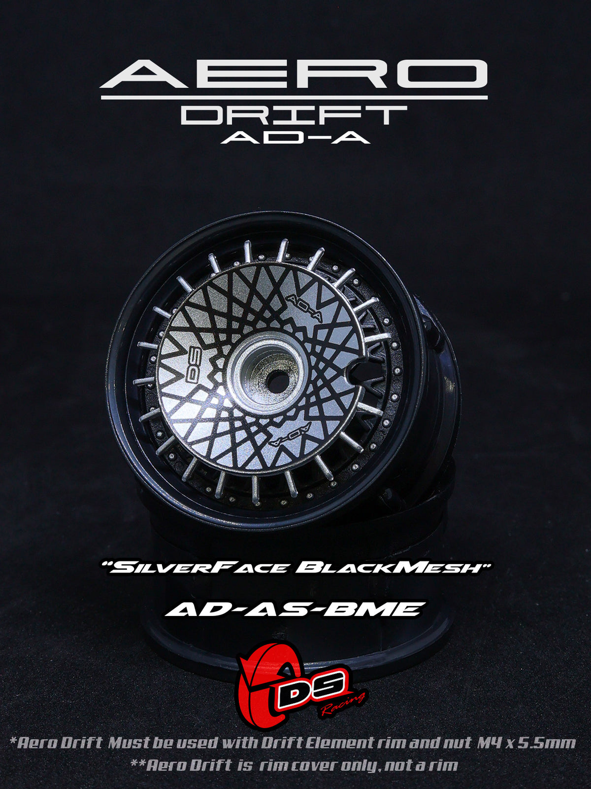 Couvercle Aero Drift pour Drift Element Slope, en argent et noir, compatible avec roues DS Racing.