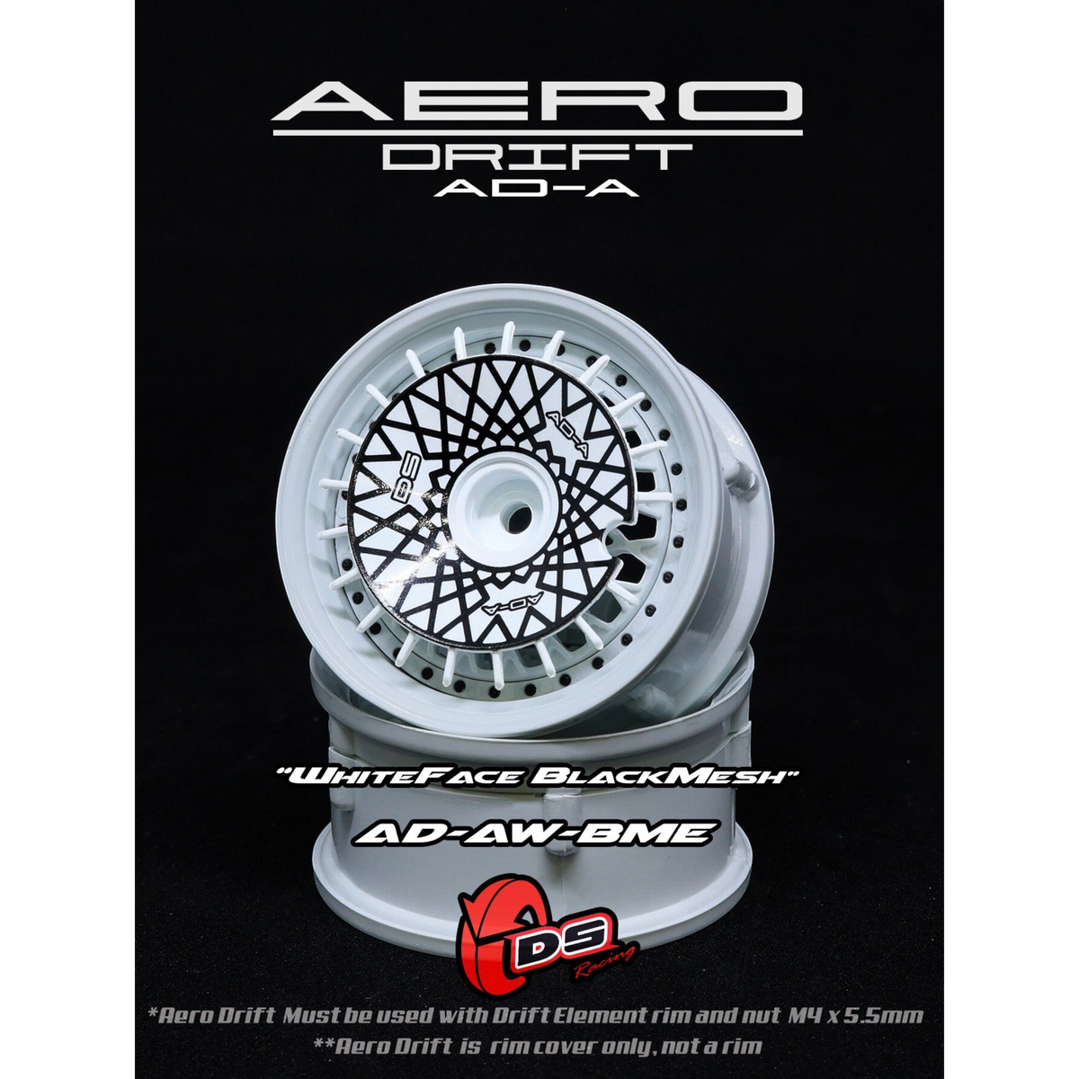 Couvercle Aero Drift pour Drift Element Slope, blanc et noir, avec roues DS Racing, design aérodynamique.