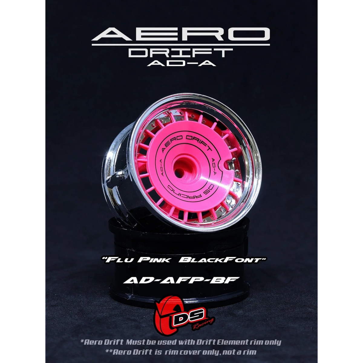Couvercle Aero Drift pour drift element Slope, roues DS Racing, en plastique noir avec ventilation, pour voitures RC de drift.