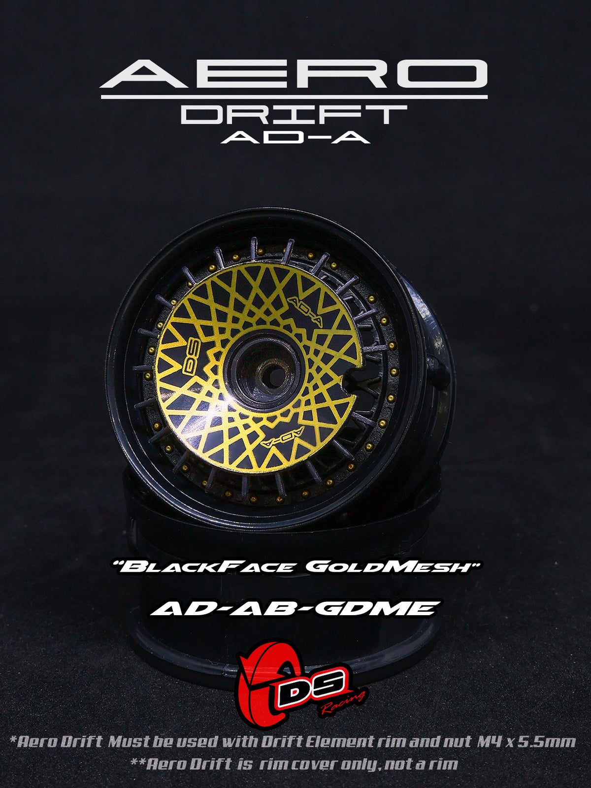 Couvercle Aero Drift pour Drift Element Slope de DS Racing, en noir et or, avec design aérodynamique pour roues de drift.