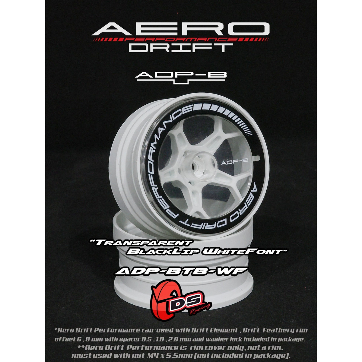 Couvercle Aero Performance Drift pour Drift Element, transparent et noir, avec design plat, par DS Racing.