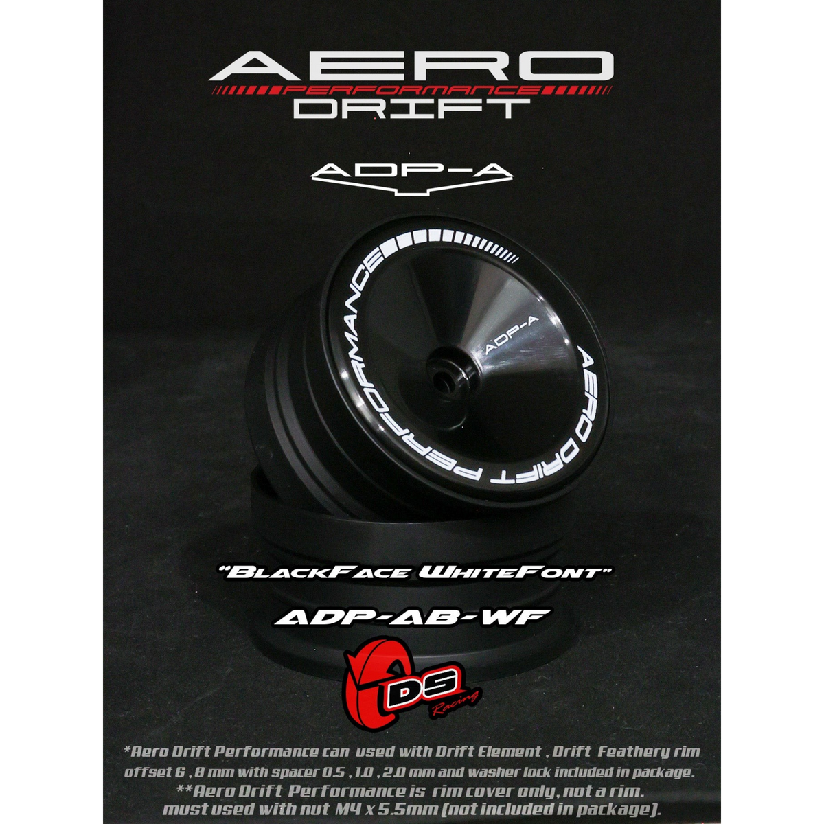 Couvercle Aero Performance Drift noir pour drift element, conçu par DS Racing, avec design incliné pour roues de drift.