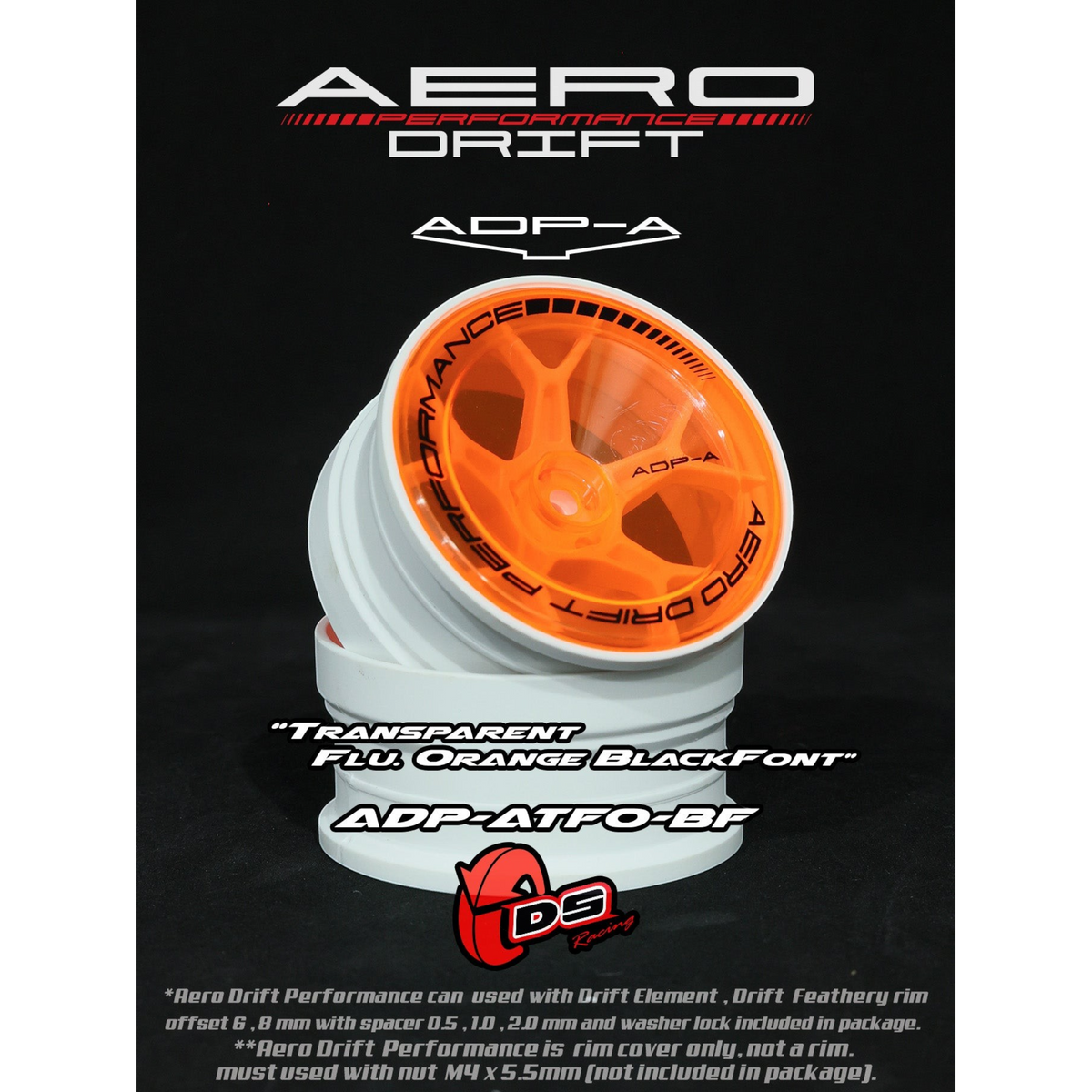 Couvercle Aero Performance Drift pour Drift Element, en orange fluo, avec design inclinée, pour roues de DS Racing.