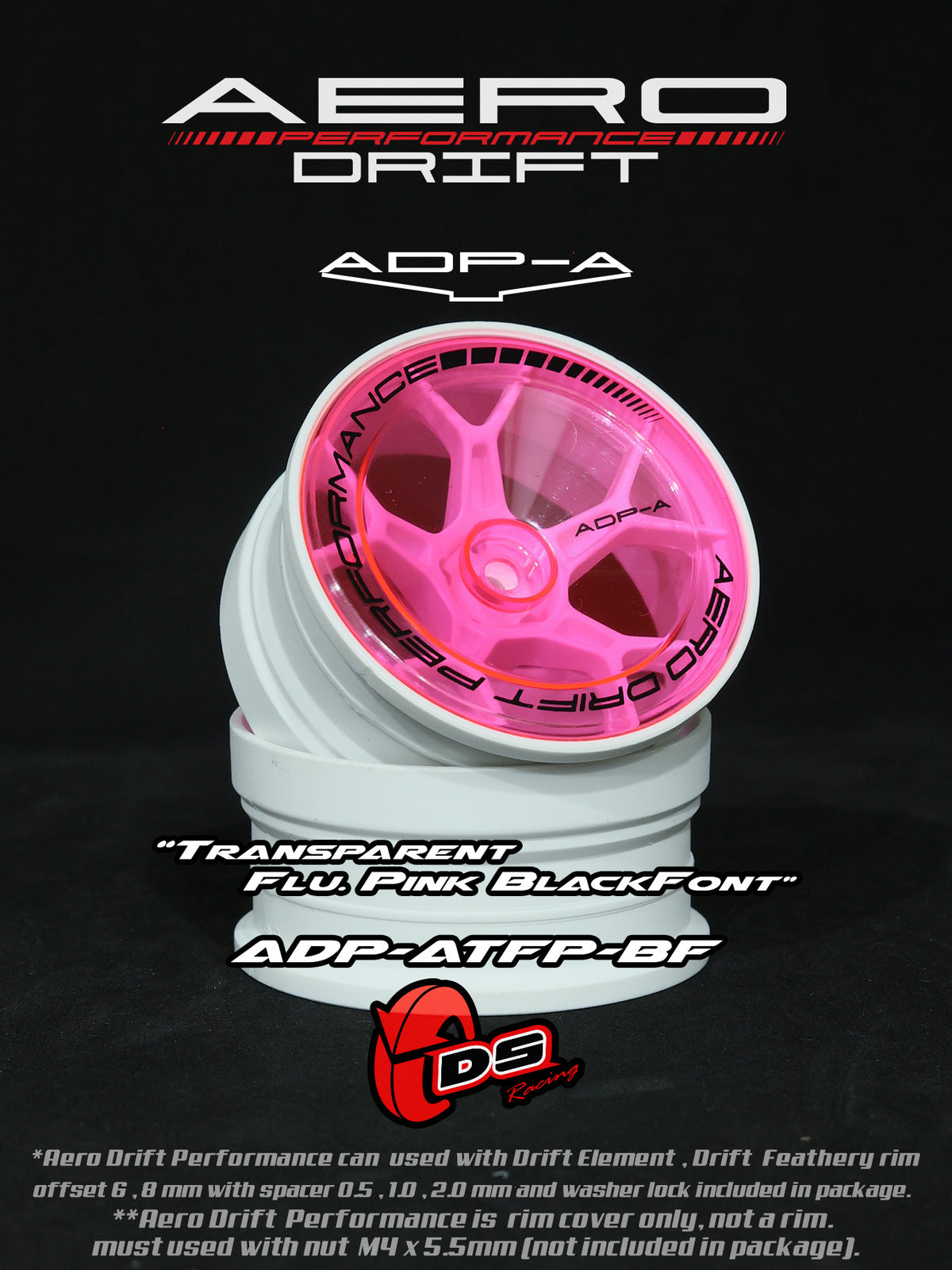 Couvercle Aero Performance Drift pour Drift Element, en rose fluo, avec design incliné, fabriqué par DS Racing.