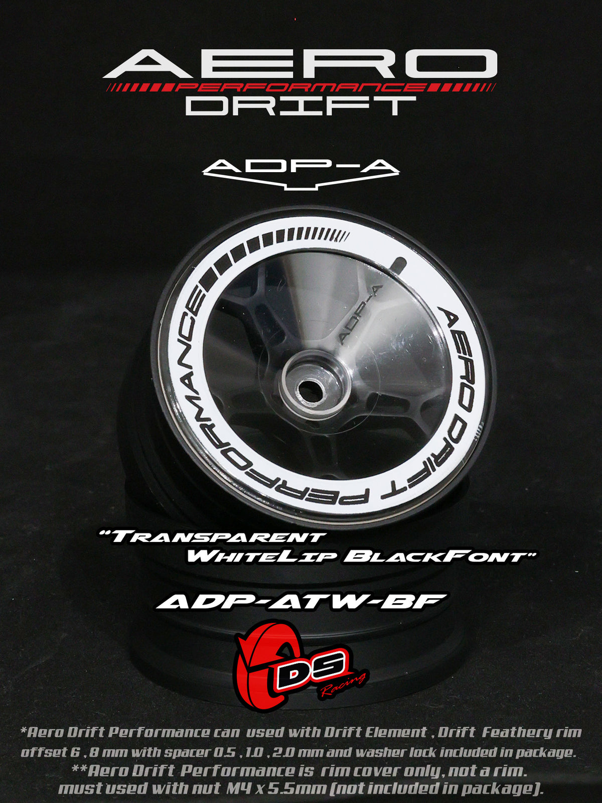 Couvercle Aero Performance Drift pour Drift Element, transparent et blanc, de la marque DS Racing, avec design incliné pour roues.