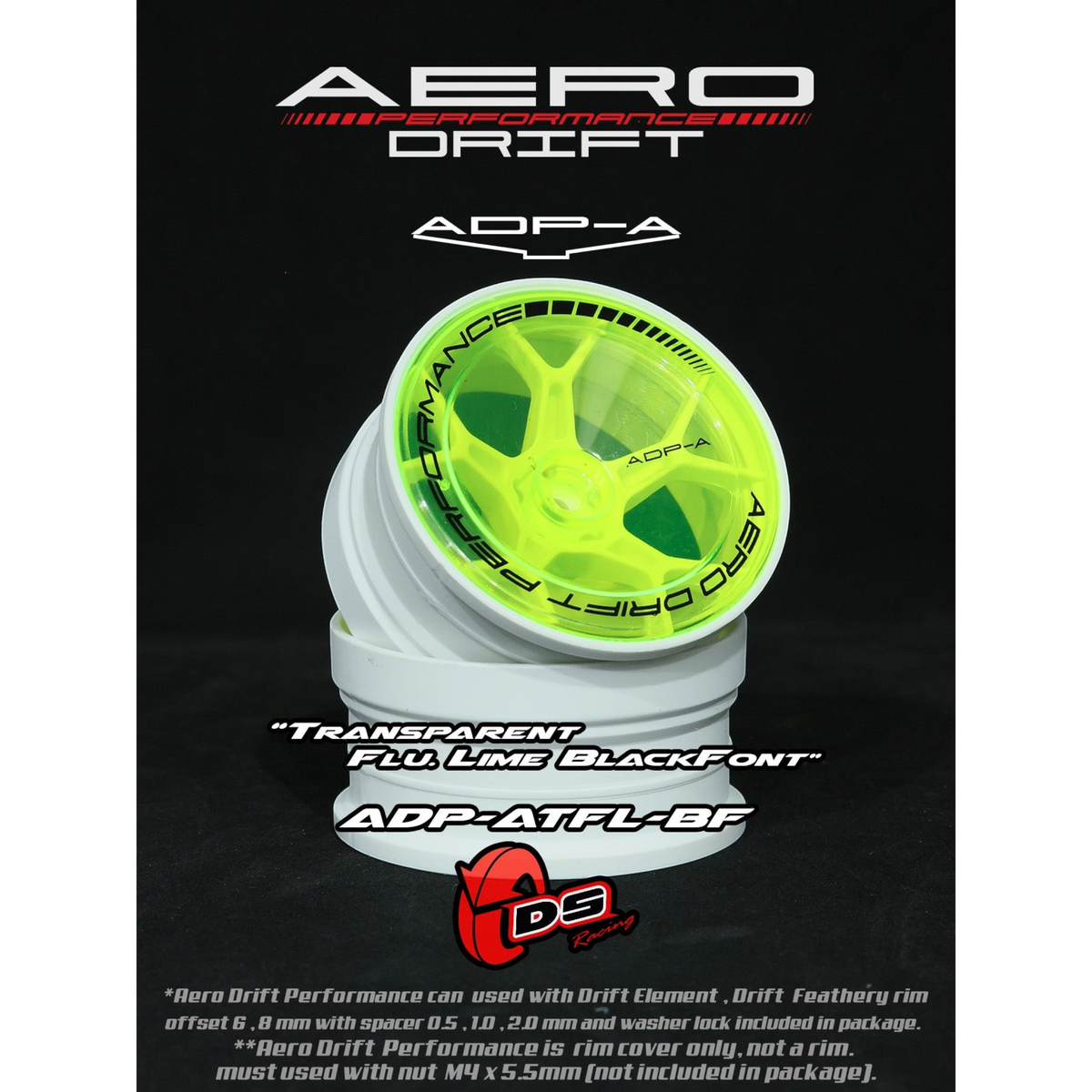 Couvercle Aero Performance Drift vert fluo pour Drift Element, design inclinée, marque DS Racing, accessoires pour roues de drift.