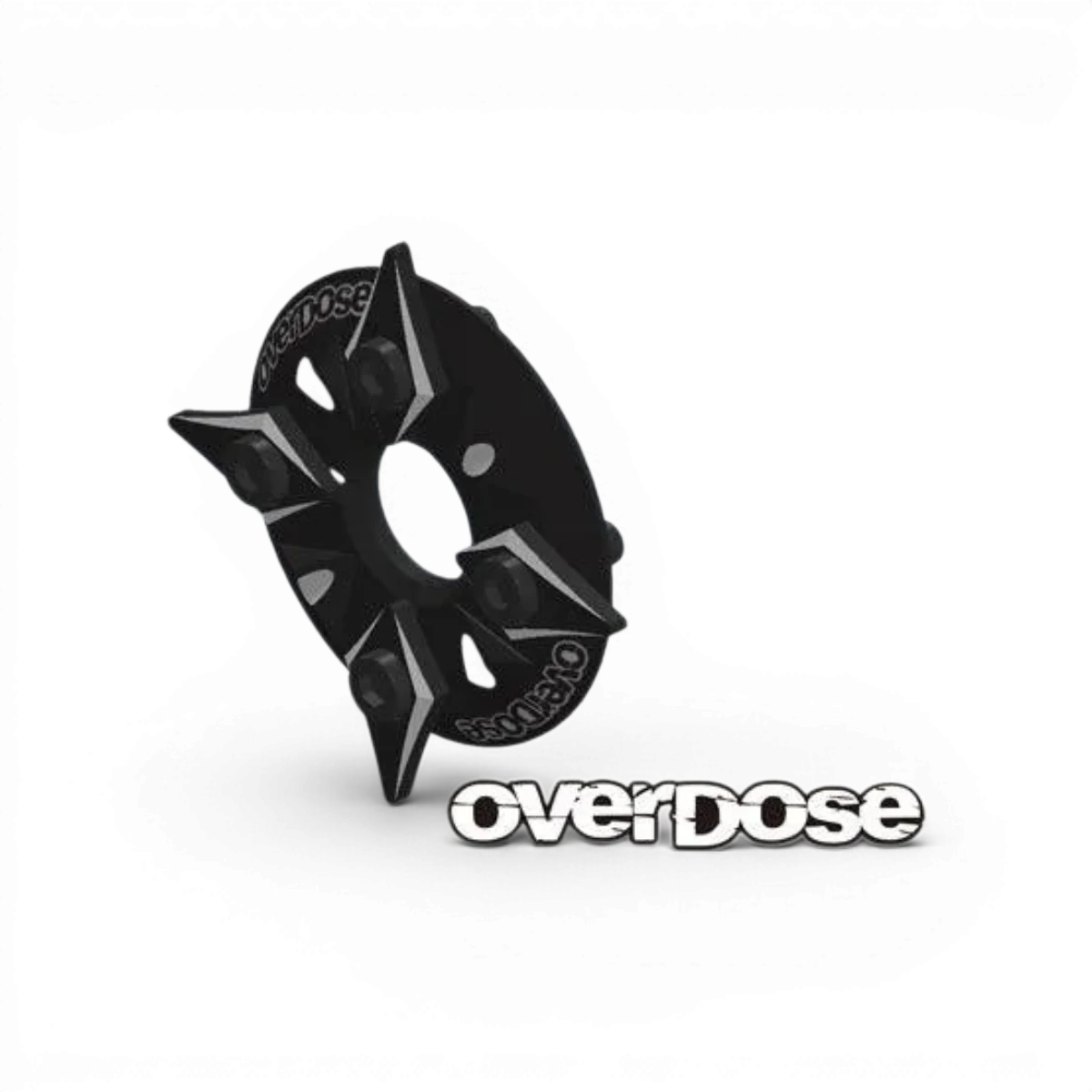 Couvercle couronne en aluminium pour pièce détachée, fabriqué par Overdose, visible avec surface brillante et design robuste.