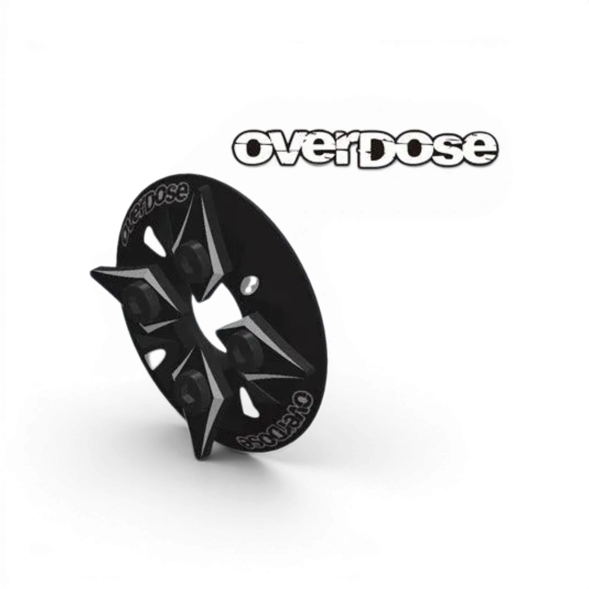 Couvercle couronne en aluminium pour pièces détachées, marque Overdose, visible avec surface métallique et détails de fixation.