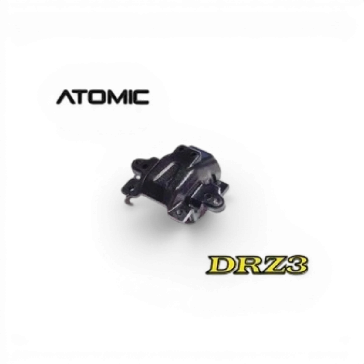 Couvercle de boîte de vitesses arrière pour modèle Atomic RC Mini, pièce détachée, en plastique noir avec fixation visible.