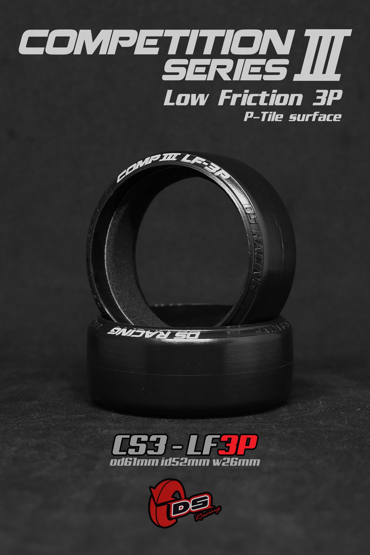 Ensemble de 4 roues de compétition DS Racing CS3-LF3P série 3, conçues pour la performance en course automobile.