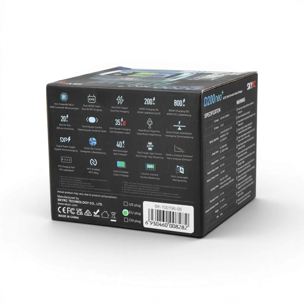 Chargeur SkyRc D200 Neo+ NFC Duo AC/DC, 200W AC et 2x400W DC, appareil électronique pour modélisme RC.