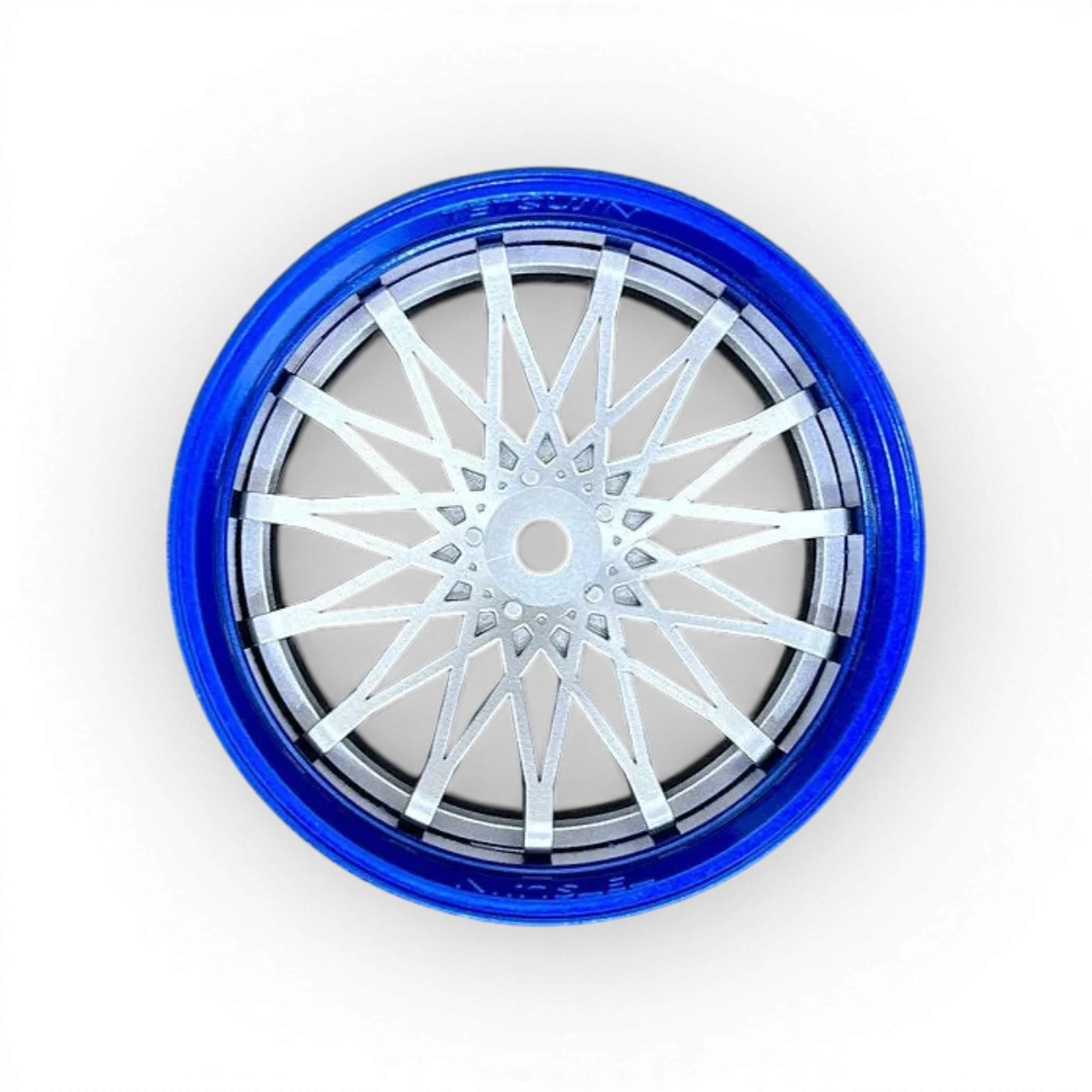 Roues Tetsujin Dahlia Bleu métallique gris, design élégant pour voitures, vue de l'ensemble du set de roues.