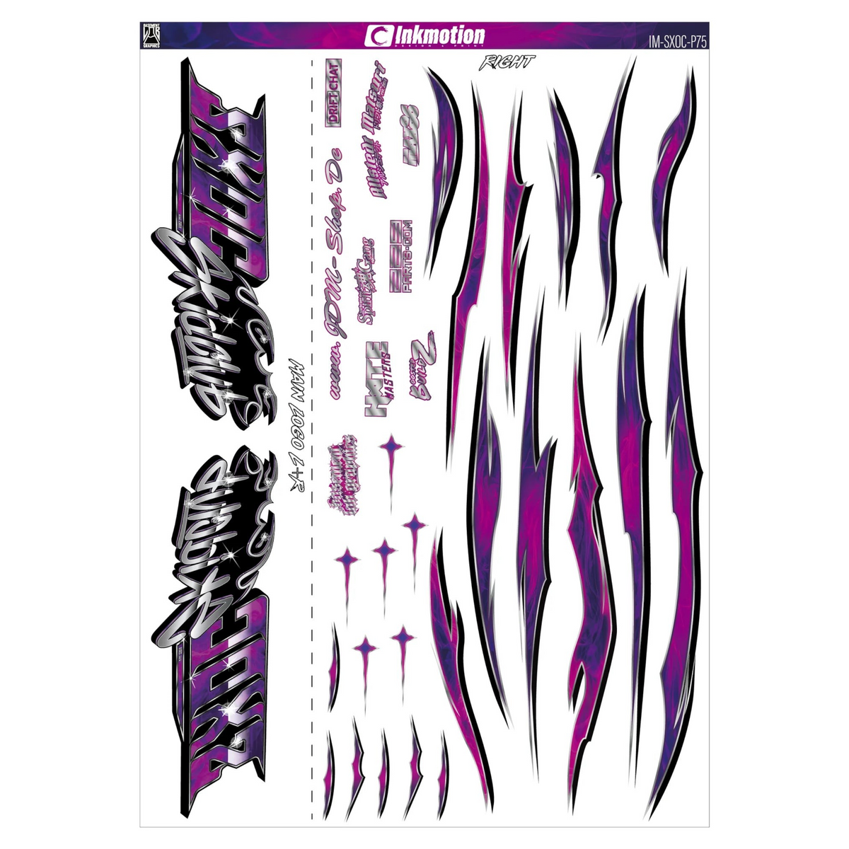 Décoration complète autocollante Skidclub Inkmotion avec motifs colorés, idéale pour personnaliser votre espace ou véhicule.