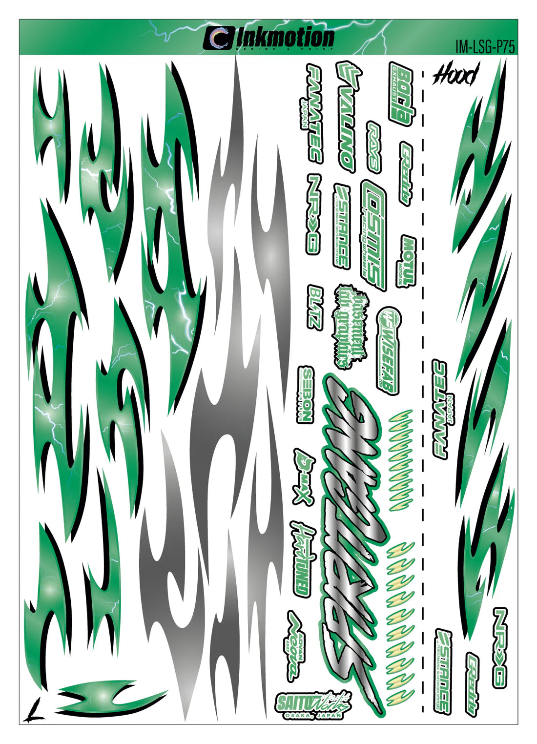 Décoration complète autocollante Spirit Gang Lightning Storm verte, motif de foudre et design coloré pour mur ou surface.