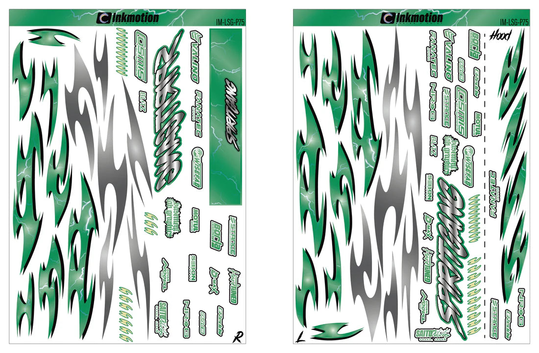 Décoration complète autocollante Spirit Gang Lightning Storm verte, design coloré et détaillé pour mur ou surface.