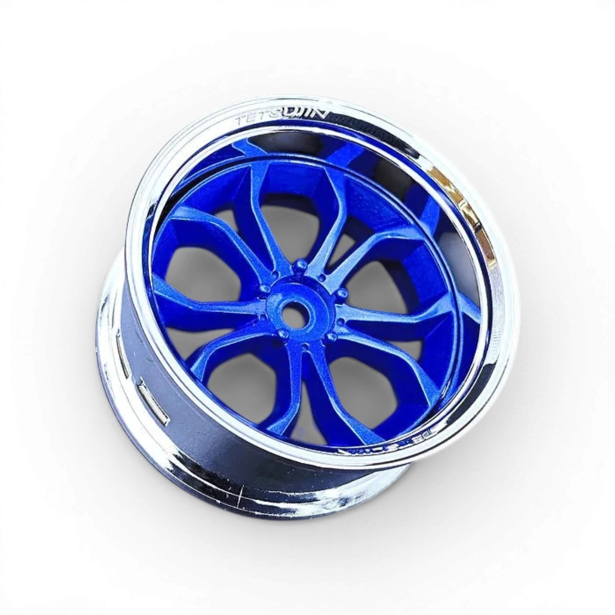 Roues Tetsujin Deep Spyder Bleu en métal et chrome, design robuste pour voitures de drift.