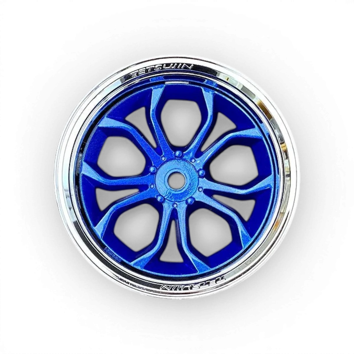 Jeu de roues Deep Spyder Bleu en métal et chrome de la marque Tetsujin, conçu pour voitures de drift.