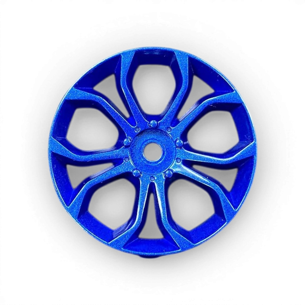 Roues en métal Deep Spyder Bleu de la marque Tetsujin, montrant leur design robuste et leur finition métallique bleue.