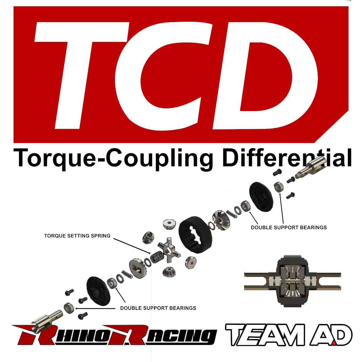 Différentiel TCD Torque Coupling Differential de RhinoRacing, composant mécanique pour véhicule tout-terrain.