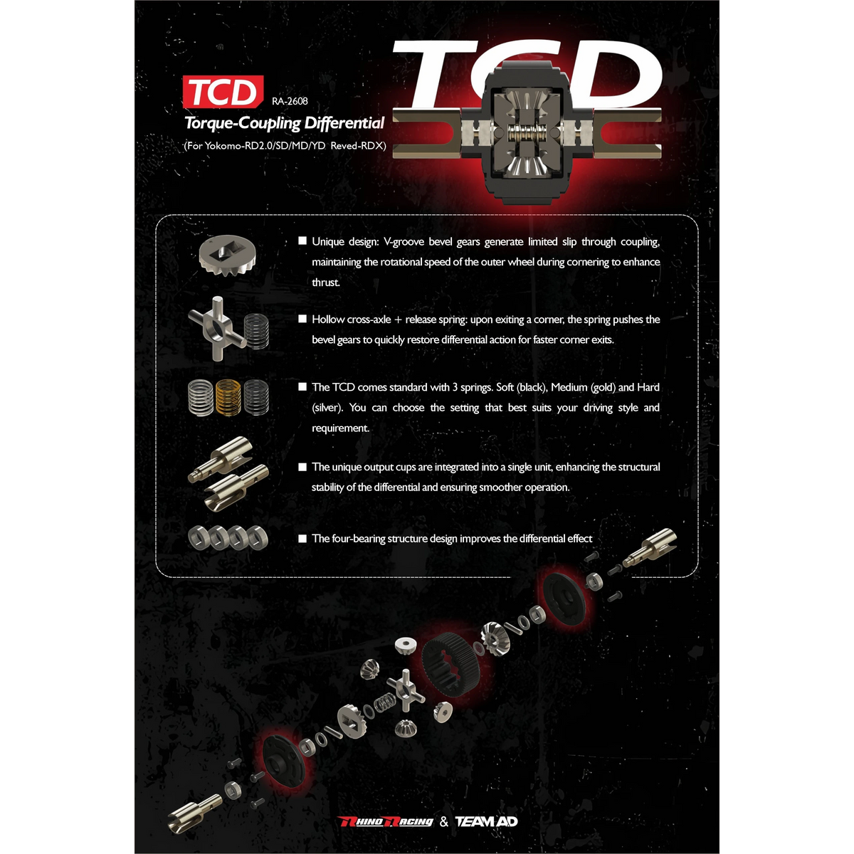 Différentiel TCD Torque Coupling Differential RhinoRacing, pièce mécanique pour véhicules, vue détaillée du produit.
