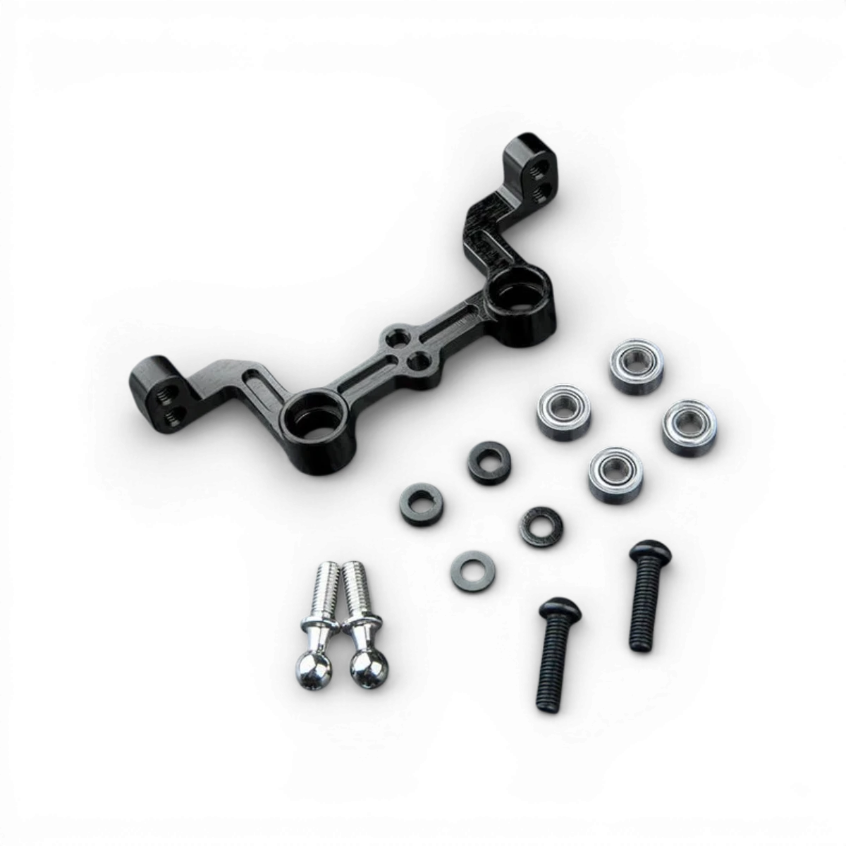 Direction en aluminium allégé Ackerman ajustable pour pièces détachées Max Speed Technology, visible avec connecteurs et réglages.
