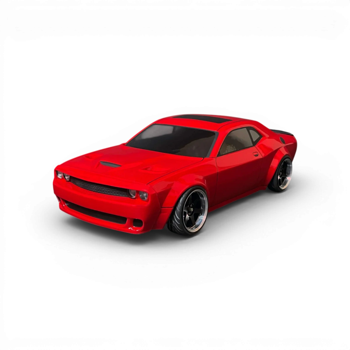 Carrosserie Dodge Challenger 2017 pour RC, marque Aplastics RC, détail de la carrosserie de voiture de course.
