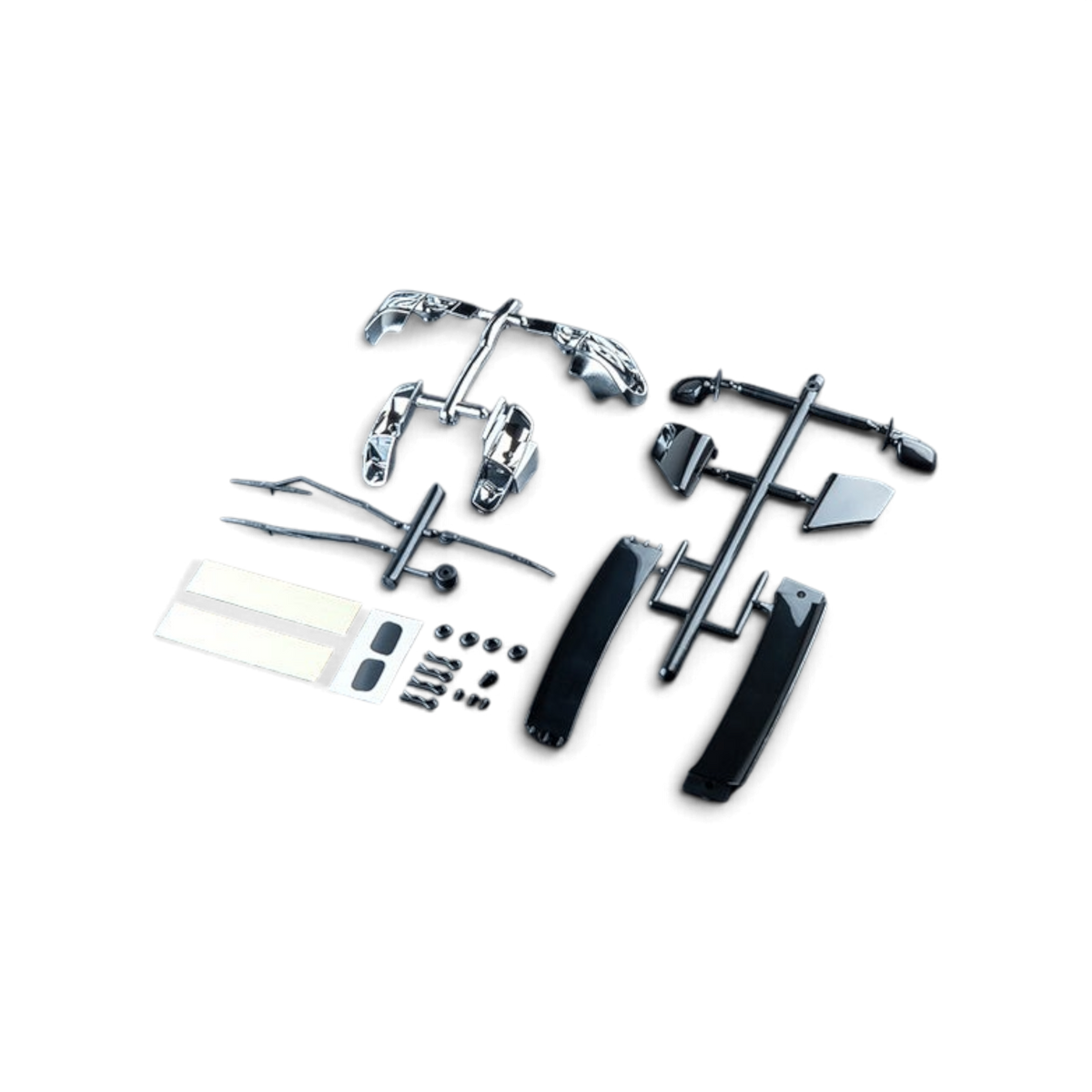 Accessoires DriftParadiZ pour carrosserie 22B incluant rétroviseurs et aileron en plastique noir