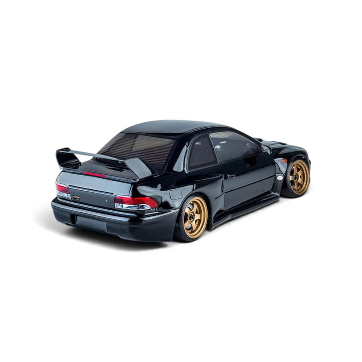 Carrosserie DriftParadiZ 22B noire pour voiture RC 1/10 avec aileron arrière et jantes dorées
