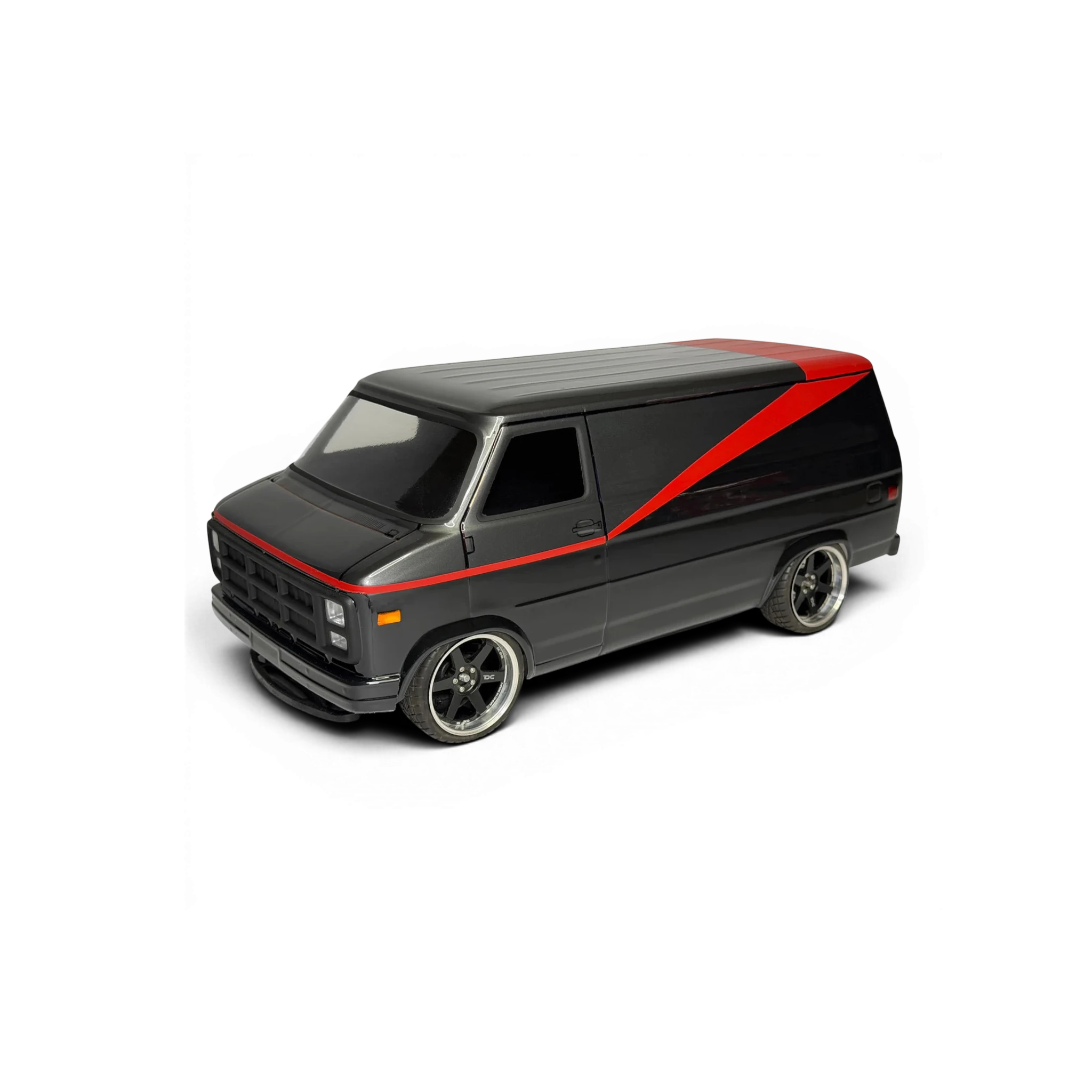 Carrosserie DriftParadiZ GMC Vandura 1983 échelle 1/10 en polycarbonate noir avec détails rouges pour voiture RC